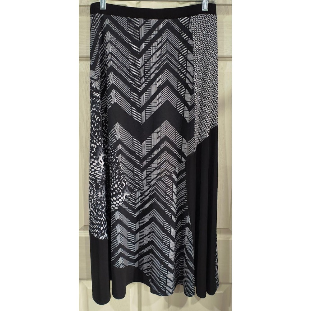 Trisisto Femme Black White Geometric Mixed Print Maxi Skirt Womens S/P A-Line‎